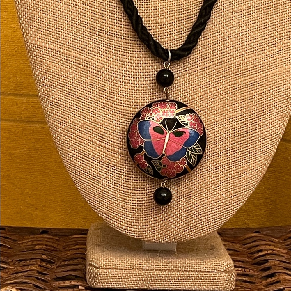 Cloisonné Double sided Butterfly Pendant Necklace